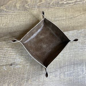Leather Valet Trinket vanity Tray 4 inch crackle brown interior/suede exterior